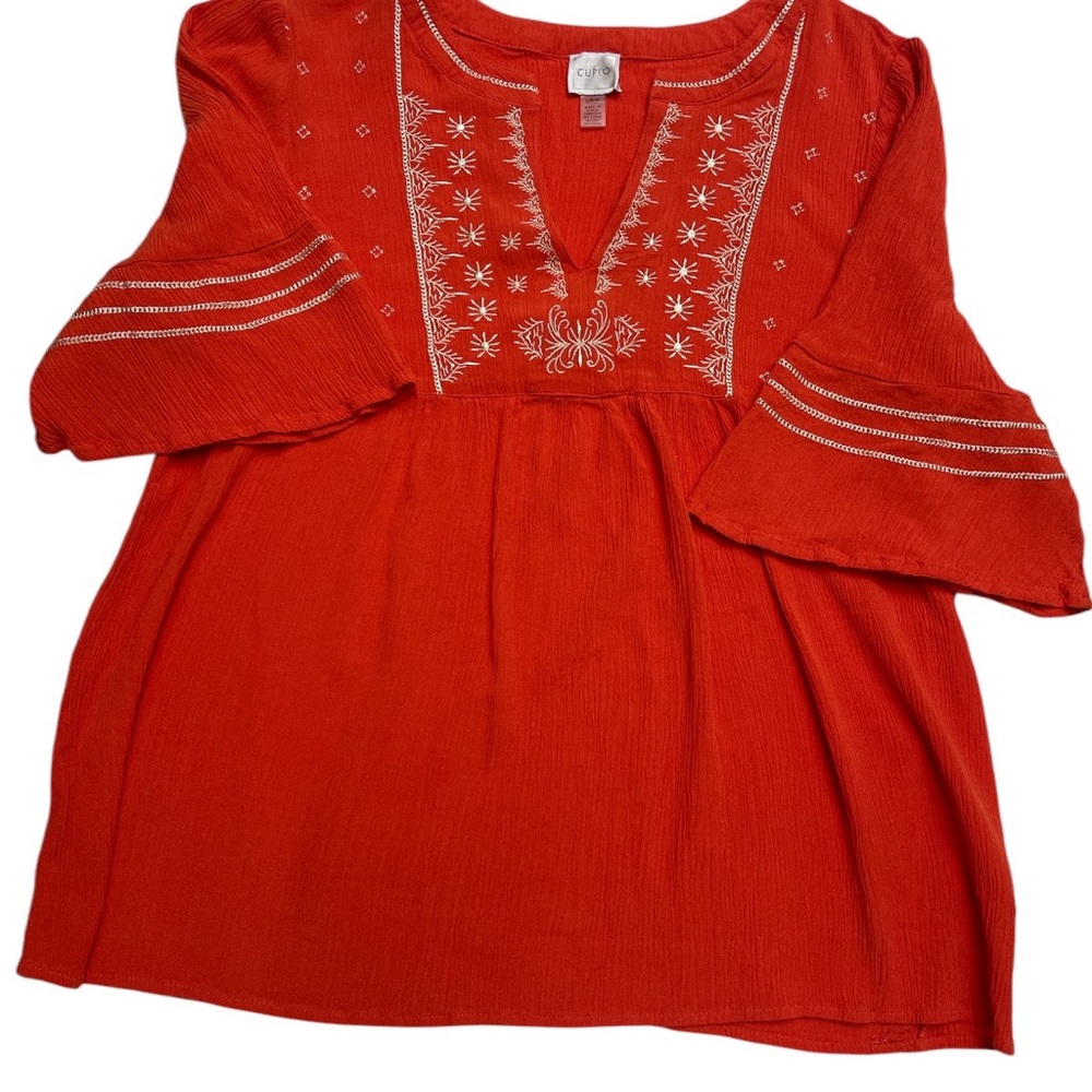 Red Embroidered Boho Blouse